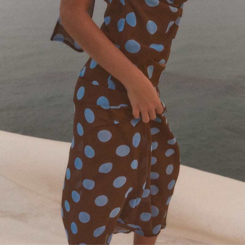 Polka Dot Asymmetric Maxi Skirt
