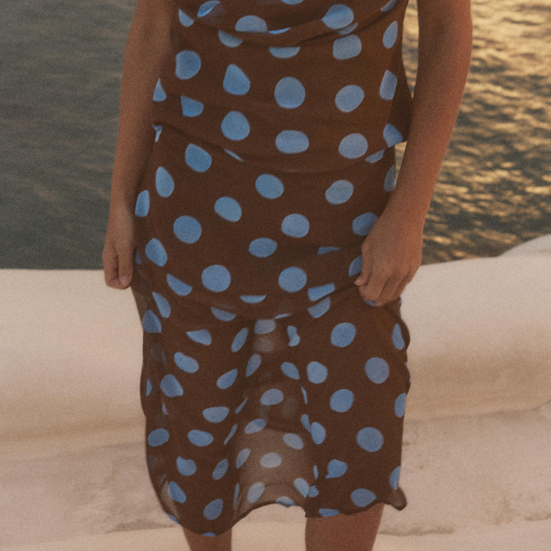 Polka Dot Asymmetric Maxi Skirt