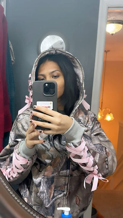 Camo Pink Bow Hoodie + FREE Sweatpants