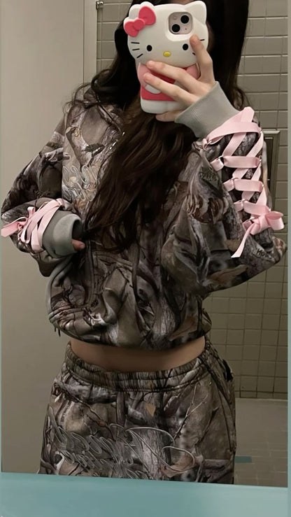 Camo Pink Bow Hoodie + FREE Sweatpants